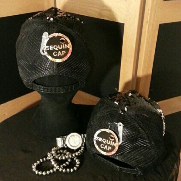 BLACK&SILVER Lady's Sequin Baseball Cap - Picture 4 of 7